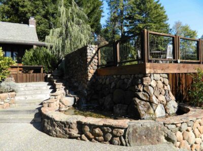 Sonoma fieldstone rock wall and waterfall