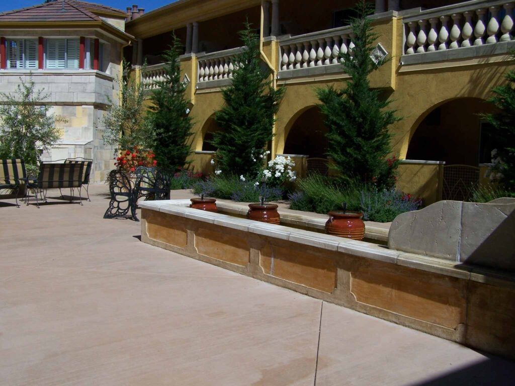 artisan fountain in hotel courtyard